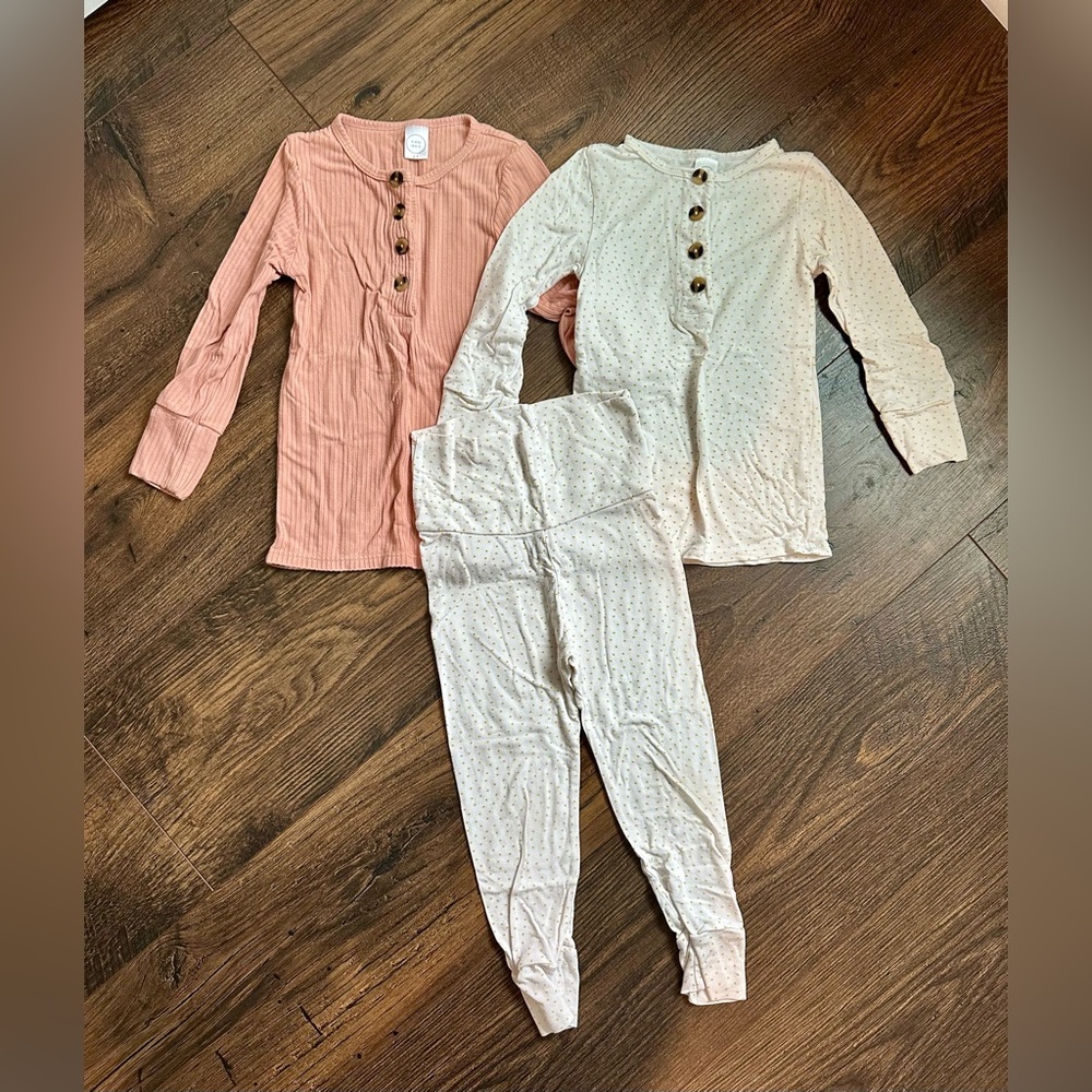 Lou Lou Girls Matching Set White w/ Yellow Polka Dots & Pink Ribbed Top 2T
